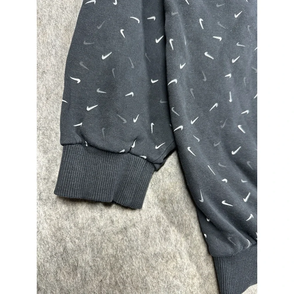 Nike Youth L Club Fleece Oversized Crew Sweatshirt Mini Swoosh Black FD2943 AOP